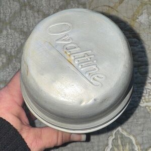 "Ovaltine Vtg Milk Shaker Drink Mixer Aluminum 2 Pc 1950's Advertising Promo"